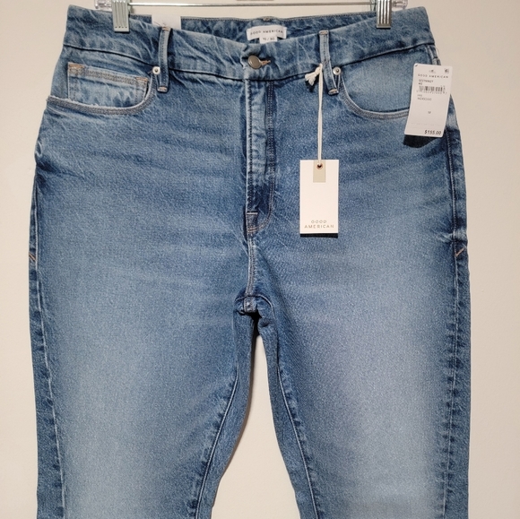Good American Classic Slim Straight Front Slit Indigo Blue Jeans Size 30 - Picture 6 of 14